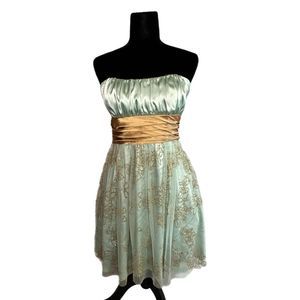 Blondie Nites Teal & Gold Tulle Prom Dress, Size 7, Pre-owned